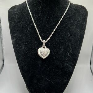 Judith Ripka Sterling Silver Heart Pendant on Vintage Trifari Chain
